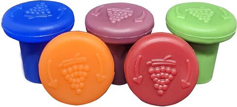 Premium Airtight & Leak-Proof Wine Bottle Stopper Set | Preserve Freshness & Store Bottles Horizontally | Food-Grade Silicone, Grape Logo Design, Fits Most Bottles | Pack of 5 - Mixed Colors in Kuwait