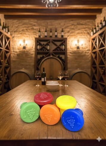 Premium Airtight & Leak-Proof Wine Bottle Stopper Set | Preserve Freshness & Store Bottles Horizontally | Food-Grade Silicone, Grape Logo Design, Fits Most Bottles | Pack of 5 - Mixed Colors in Kuwait