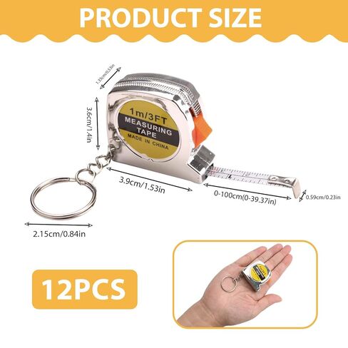 12 Pcs Mini Tape Measure Keychain, 3ft Retractable Bulk | Dual scale steel pocket measuring tape with slide lock for sewing, fabric, craft, home, DIY, travel, and everyday measuring in Kuwait