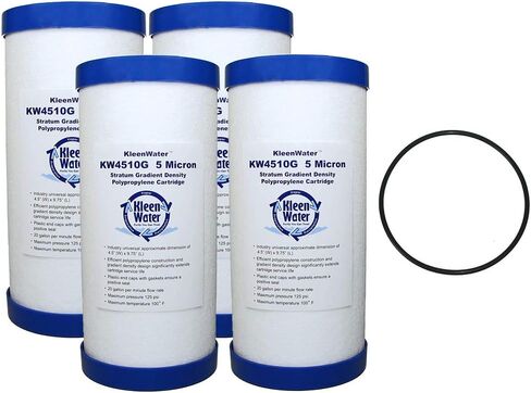 عبوة متعددة من فلتر رواسب الأوساخ والصدأ من KleenWater KW4510G، خرطوشة بديلة لفلتر المياه للمنزل بالكامل، مجموعة من 4 قطع، حلقة دائرية PWFRG357، الكمية 1 in Kuwait
