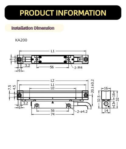 مقياس خطي نحيف KA200 1um 16x16 مللي متر 50 80 110 140 170 200 260 320 مللي متر 0.001 مللي متر TTL التشفير البصري (1um-200 مللي متر) in Kuwait