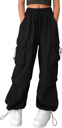 Girls Baggy Wide Leg Cargo Pants Girls Boys Y2K Streetwear Hippie Sweatpants with Pockets Dance Skateboarding Outfits in Kuwait