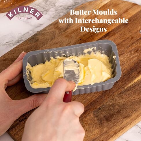 Kilner Silicone Butter Mold Set, Gray, with 2 Interchangeable Design Plates, Farm and Butter Text Patterns, Dishwasher-Safe in Kuwait