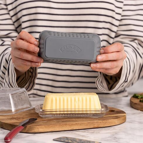 Kilner Silicone Butter Mold Set, Gray, with 2 Interchangeable Design Plates, Farm and Butter Text Patterns, Dishwasher-Safe in Kuwait