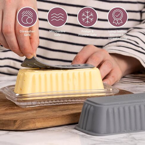 Kilner Silicone Butter Mold Set, Gray, with 2 Interchangeable Design Plates, Farm and Butter Text Patterns, Dishwasher-Safe in Kuwait