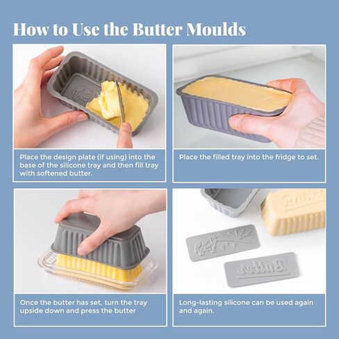 Kilner Silicone Butter Mold Set, Gray, with 2 Interchangeable Design Plates, Farm and Butter Text Patterns, Dishwasher-Safe in Kuwait