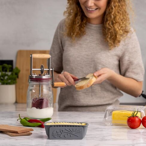 Kilner Silicone Butter Mold Set, Gray, with 2 Interchangeable Design Plates, Farm and Butter Text Patterns, Dishwasher-Safe in Kuwait