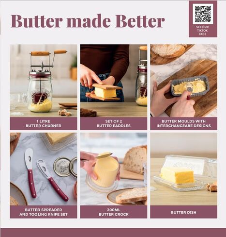 Kilner Silicone Butter Mold Set, Gray, with 2 Interchangeable Design Plates, Farm and Butter Text Patterns, Dishwasher-Safe in Kuwait