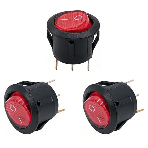 KCD1 Round Illuminated Rocker Switch 3 Pin SPST 2 Position On Off Snap-in Boat Mini Rocker Switch 10A/125V 6A/250V Red LED Light Toggle Switches Fits for Car Marine Home Appliances (Pack of 3) in Kuwait