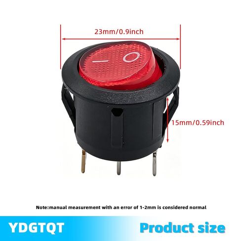 KCD1 Round Illuminated Rocker Switch 3 Pin SPST 2 Position On Off Snap-in Boat Mini Rocker Switch 10A/125V 6A/250V Red LED Light Toggle Switches Fits for Car Marine Home Appliances (Pack of 3) in Kuwait
