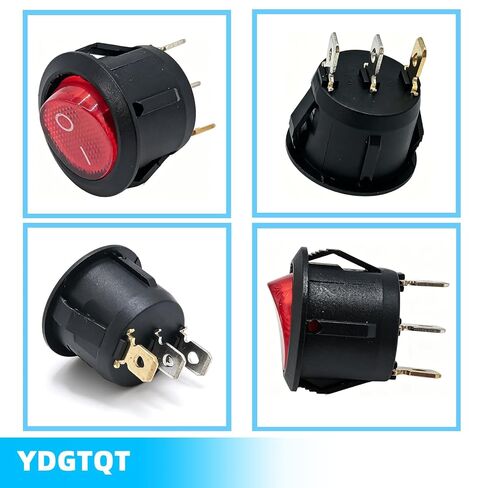 KCD1 Round Illuminated Rocker Switch 3 Pin SPST 2 Position On Off Snap-in Boat Mini Rocker Switch 10A/125V 6A/250V Red LED Light Toggle Switches Fits for Car Marine Home Appliances (Pack of 3) in Kuwait