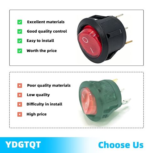 KCD1 Round Illuminated Rocker Switch 3 Pin SPST 2 Position On Off Snap-in Boat Mini Rocker Switch 10A/125V 6A/250V Red LED Light Toggle Switches Fits for Car Marine Home Appliances (Pack of 3) in Kuwait