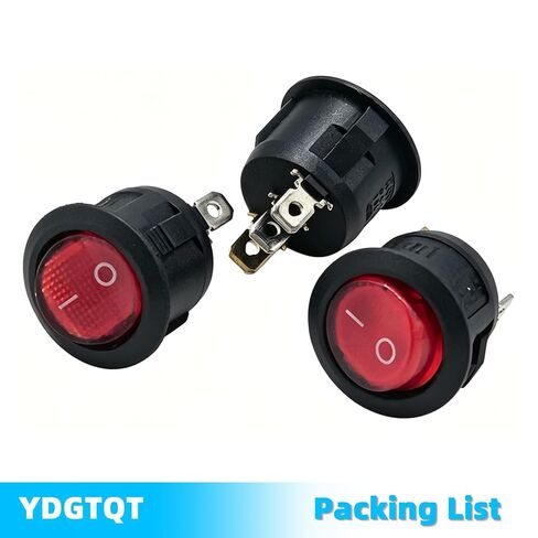 KCD1 Round Illuminated Rocker Switch 3 Pin SPST 2 Position On Off Snap-in Boat Mini Rocker Switch 10A/125V 6A/250V Red LED Light Toggle Switches Fits for Car Marine Home Appliances (Pack of 3) in Kuwait