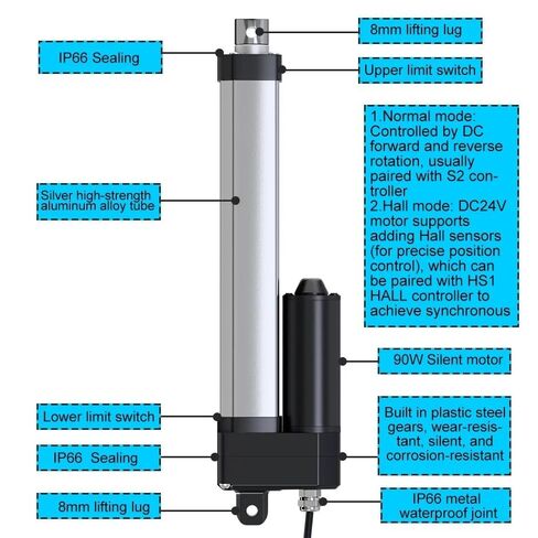 MAX 4000N Electric Linear Actuator DC Motor 100MM 150mm 200mm 300mm 500mm 1000mm Stroke Stainless Steel Telescopic Inner Tube(DC24V-Normal,100mm,4000N 5MMS) in Kuwait