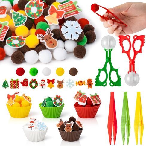 Christmas Sensory Bin Fillers - 266Pcs Christmas Fine Motor Toys Colorful Counting Sorting Toys for Kids, Plastic Bead with Santa Claus Xmas Tree Cup Clip for Preschool Education Activities in Kuwait