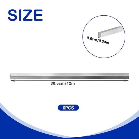 6 Pcs 1/4" x 1/4" x 12" Square Steel Bars, Stainless Steel Square Precision Key Stock for Industrial or DIY Projects in Kuwait