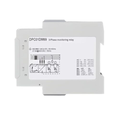 مرحل مراقبة ثلاثي المراحل DPC01DM69، 600-690 فولت تيار متردد، التحكم في المحرك مع اكتشاف الحمل الزائد وتسلسل الطور، سكة DIN in Kuwait