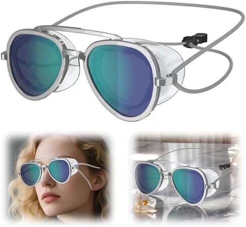 نظارات سباحة للكبار على طراز Sailor Style، مضادة للضباب، رؤية كاملة، عدسات باللون الأزرق المخضر مع دروع جانبية in Kuwait