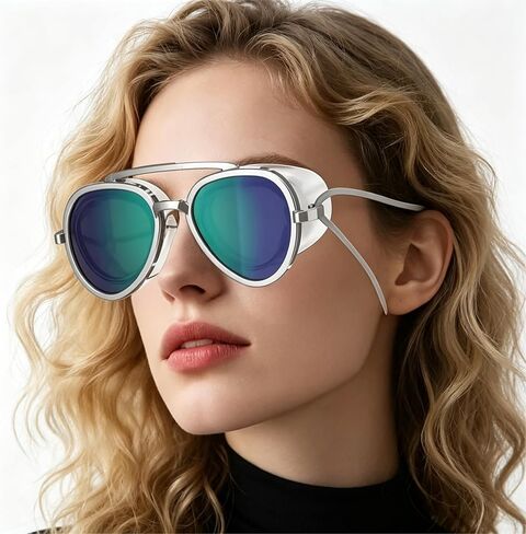نظارات سباحة للكبار على طراز Sailor Style، مضادة للضباب، رؤية كاملة، عدسات باللون الأزرق المخضر مع دروع جانبية in Kuwait