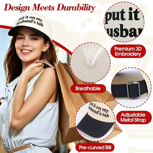 Funny Trucker Hat for Women Put It On My Husband's Tab | 3D Embroidered Vintage Cap, Wife Gift & Bachelorette Accessory in Kuwait