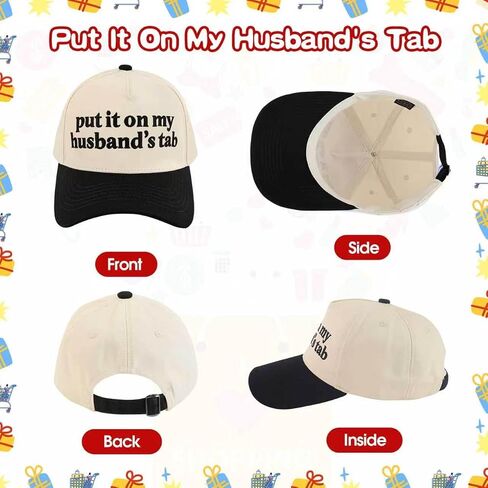Funny Trucker Hat for Women Put It On My Husband's Tab | 3D Embroidered Vintage Cap, Wife Gift & Bachelorette Accessory in Kuwait
