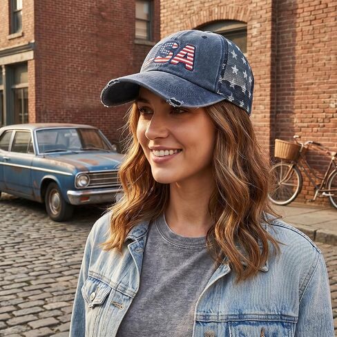 Vintage USA Trucker Hat American Flag Mesh Baseball Cap Adjustable Patriotic Hat for Men Women Fourth of July in Kuwait