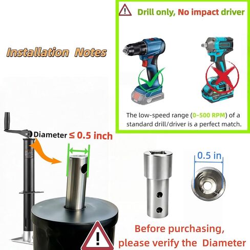 Trailer Jack Drill Adapter for Top Wind, Fits 0.5-inch drive shaft only，Turbo ，ez Crank Jack Adapter Tool & 1/2 Inch Socket Bit, Heavy Duty for RV, Construction, Dump Trailers,DIY,Campers(1/2 Inch) in Kuwait