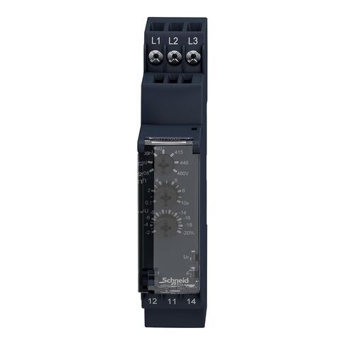 Schneider Electric Harmony Phase Control Relay, Slim Design 3-Phase Supply Monitor for Sequence, Failure, and Imbalance, 208–480VAC, 0.69" Width with Tamper-Proof Cover for Pumps, Lifts, Packaging in Kuwait
