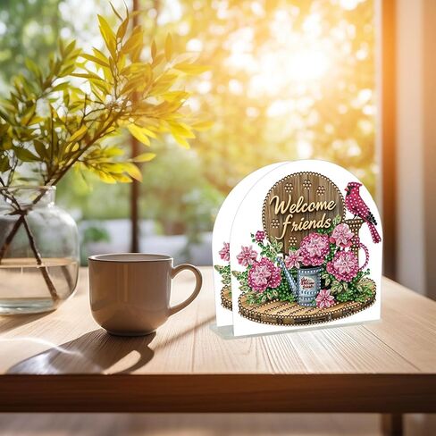 yzARTche Diamond Art Painting Napkin Holder, DIY Diamond Art Paper Napkins Dispenser Holder Ornament for Kitchen, Office-03-Flowers Welcome in Kuwait