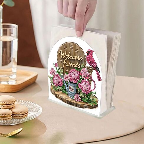 yzARTche Diamond Art Painting Napkin Holder, DIY Diamond Art Paper Napkins Dispenser Holder Ornament for Kitchen, Office-03-Flowers Welcome in Kuwait