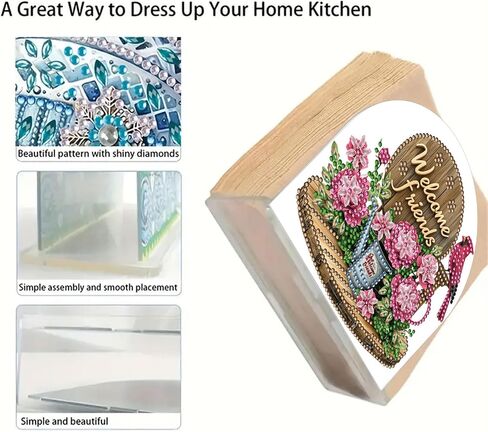 yzARTche Diamond Art Painting Napkin Holder, DIY Diamond Art Paper Napkins Dispenser Holder Ornament for Kitchen, Office-03-Flowers Welcome in Kuwait