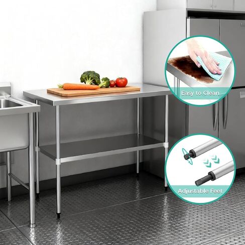 COOLCHEF Stainless Steel Work Table 24 x 36 Inch, NSF Commercial Prep Table with Undershelf, Heavy Duty Food Prep Workstation in Kuwait