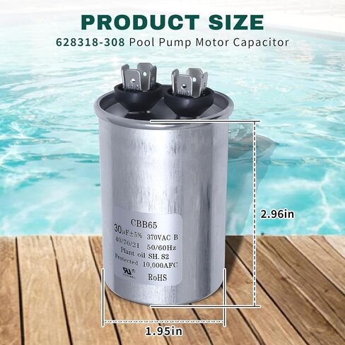 628318-308 مكثف محرك مضخة حمام السباحة يناسب Magnetek 30μF ± 5% 370VAC 628318-308 مكثف بدء دائري مزدوج التشغيل لتشغيل محرك التيار المتردد أو تشغيل المروحة أو المكثف بشكل مستقيم in Kuwait
