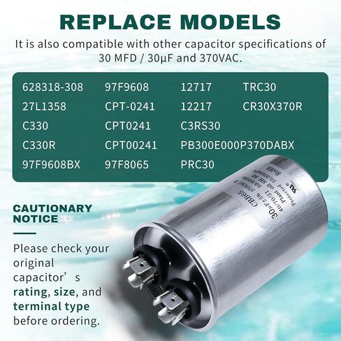 628318-308 مكثف محرك مضخة حمام السباحة يناسب Magnetek 30μF ± 5% 370VAC 628318-308 مكثف بدء دائري مزدوج التشغيل لتشغيل محرك التيار المتردد أو تشغيل المروحة أو المكثف بشكل مستقيم in Kuwait