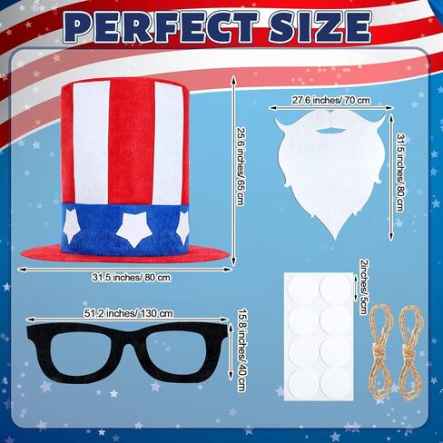 Knitgrip 4 Pcs 4th of July Golf Cart Decorations Including Jumbo Patriotic Top Hat Glasses and Beard Golf Cart Independence Day Accessories for Parade 250th Anniversary Patriotic Decor in Kuwait