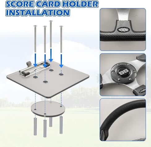 NOKINS 12.5" Universal Golf Cart Steering Wheel&Scorecard Holder, Fit EZGO TXT/RXV/Club Car DS/Precedent/Yamaha, Most Golf Carts (D Shape Carbon Fiber Black) in Kuwait