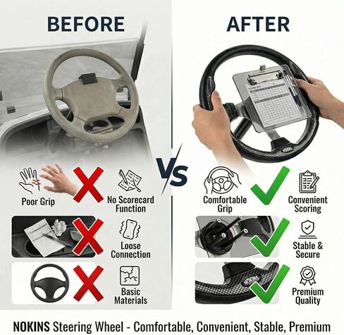 NOKINS 12.5" Universal Golf Cart Steering Wheel&Scorecard Holder, Fit EZGO TXT/RXV/Club Car DS/Precedent/Yamaha, Most Golf Carts (D Shape Carbon Fiber Black) in Kuwait