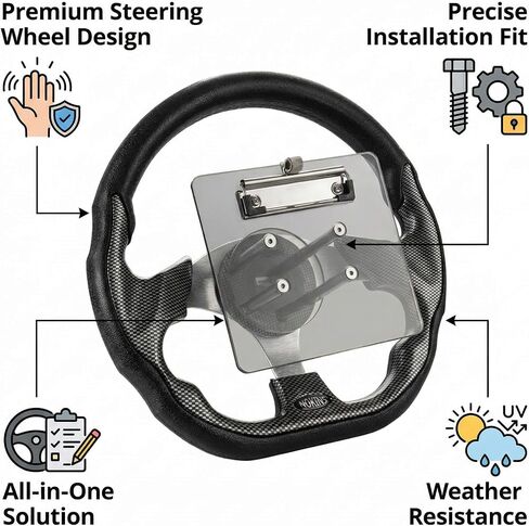 NOKINS 12.5" Universal Golf Cart Steering Wheel&Scorecard Holder, Fit EZGO TXT/RXV/Club Car DS/Precedent/Yamaha, Most Golf Carts (D Shape Carbon Fiber Black) in Kuwait