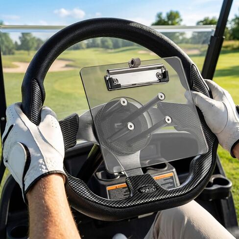 NOKINS 12.5" Universal Golf Cart Steering Wheel&Scorecard Holder, Fit EZGO TXT/RXV/Club Car DS/Precedent/Yamaha, Most Golf Carts (D Shape Carbon Fiber Black) in Kuwait