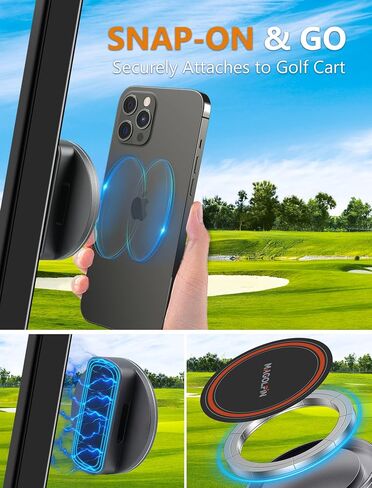 2-Pack Alloy Magnetic Golf Cart Phone Mount with N52 Magnets, Golf Accessories Compatible with MagSafe iPhone 16 Pro Max Plus 15 14 13 12 Mini Fits EZGO Yamaha Club Car Icon, Coolest Golf Gift in Kuwait