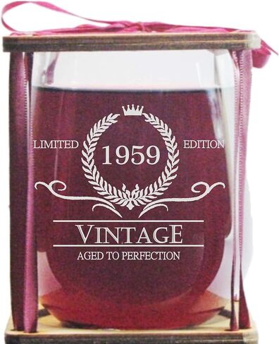 Vintage 1959 Limited Edition - Aged To Perfection Engraved Stemless Wine Glass in Kuwait