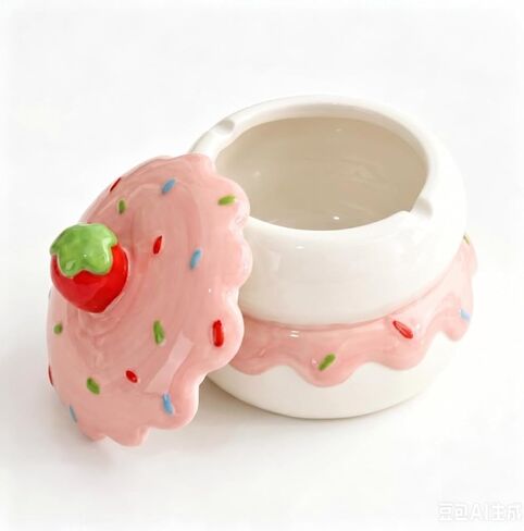 Pink Strawberry Cake Cute Ashtray with Lid, Ceramic Ashtrays for Weed Cigar Smoking Accessories, Funny Ashtray Home Decor in Kuwait