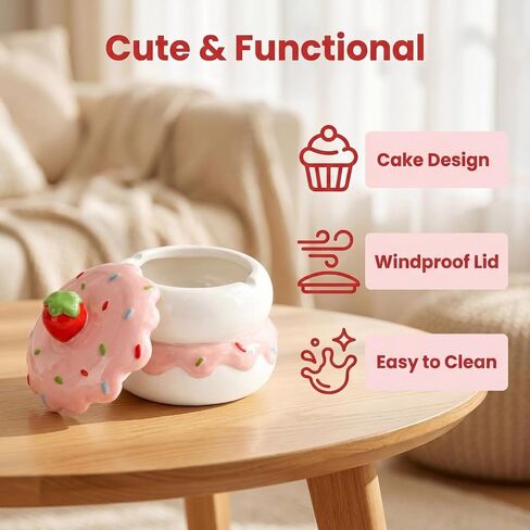 Pink Strawberry Cake Cute Ashtray with Lid, Ceramic Ashtrays for Weed Cigar Smoking Accessories, Funny Ashtray Home Decor in Kuwait
