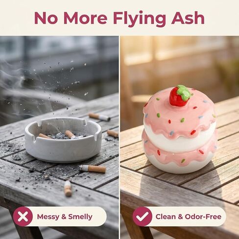 Pink Strawberry Cake Cute Ashtray with Lid, Ceramic Ashtrays for Weed Cigar Smoking Accessories, Funny Ashtray Home Decor in Kuwait