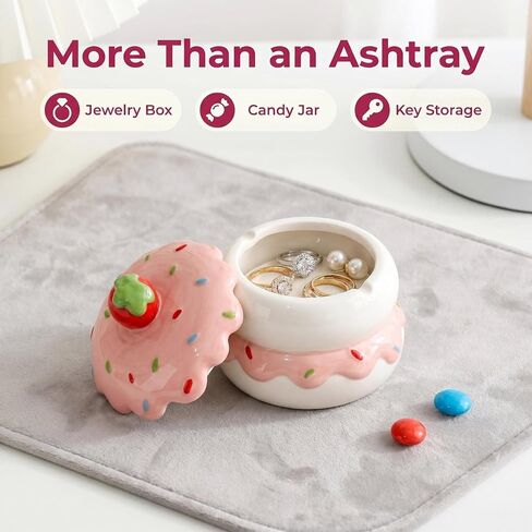 Pink Strawberry Cake Cute Ashtray with Lid, Ceramic Ashtrays for Weed Cigar Smoking Accessories, Funny Ashtray Home Decor in Kuwait
