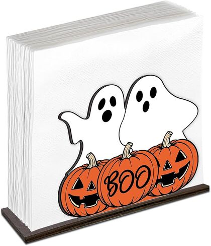 Singhaaje Halloween Ghost Napkin Holder Boo Wooden Napkin Holder Decor | Ghost Pumpkin Napkin Holder for Tables, Spooky Decor for Party Home Kitchen Dining Living Room in Kuwait
