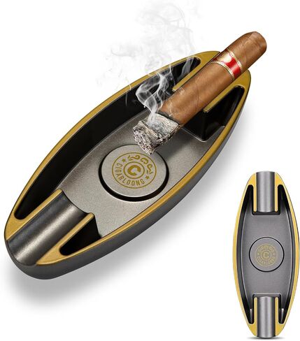 Cigar Ashtray for Outside Patio with 2 Rest Cigar Holder Portable Travel Ashtray Unique Unbreakable (Black) in Kuwait