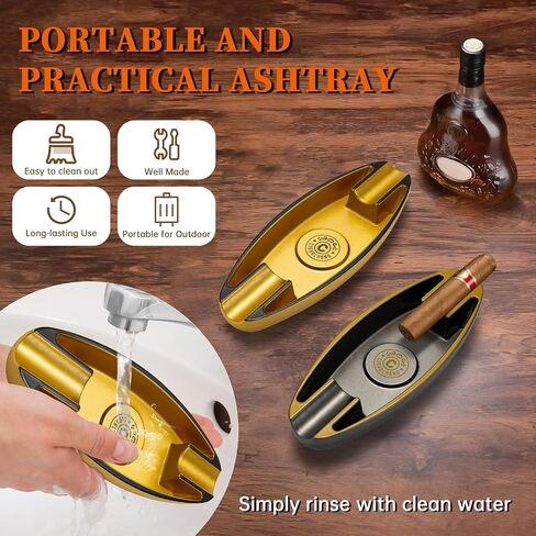 Cigar Ashtray for Outside Patio with 2 Rest Cigar Holder Portable Travel Ashtray Unique Unbreakable (Black) in Kuwait