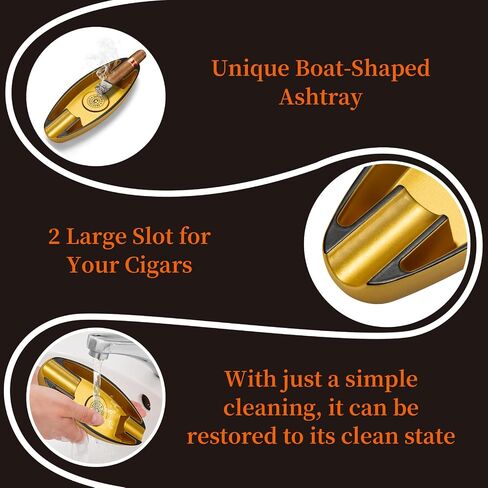 Cigar Ashtray for Outside Patio with 2 Rest Cigar Holder Portable Travel Ashtray Unique Unbreakable (Black) in Kuwait