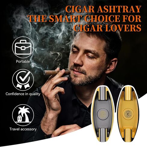 Cigar Ashtray for Outside Patio with 2 Rest Cigar Holder Portable Travel Ashtray Unique Unbreakable (Black) in Kuwait